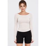 bb butik basic Soft Touch Parmak Geçmeli Kayık Yaka Bluz - Beyaz MDK35
