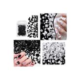 Beauty Box Siyah Beyaz Mix Gül Çiçek Kurdele İnci Nail Charms Profesyonel Mini Tırnak Süsleri Nail Art Objeleri