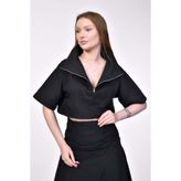 BEBE PLUS Geometrik Dikiş Detaylı Siyah Crop Bluz - Siyah