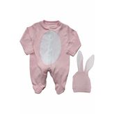 Bebegen Beyaz Ponponlu Şapkalı Pembe Tavşan Bebek Tulum