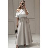 BeeYouStudio Krem/ Maxi Boy Fularlı Etek - Açık Krem