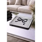 Beige & Stone Siyah Fiyonk Desenli Kare Paslanmaz Çelik Kahve Çay Söz Nişan Sunum ve Dekoratif Tepsi