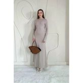 Bej Basic Kadın Midi Elbise