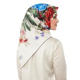 Bej Gül Desen Pure İpek Eşarp