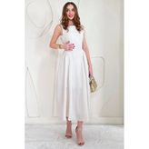 Bej Midi Boy Basic Keten Elbise
