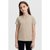 Bej O Yaka Standart Fit Basic Unisex Çocuk T-Shirt - 11328 - 11 - 12 Yaş