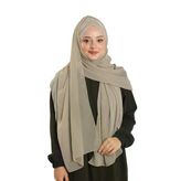 Bej Pratik Hazır Geçmeli Bone Şal Şifon Drapeli 2507_12