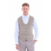 Bej Regular Fit Desenli Yün V Yaka Triko Yelek | M