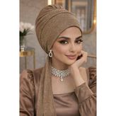 Bej Simli Abiye Atkılı Bone