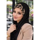 Bej Siyah Bandana Hazır Şal