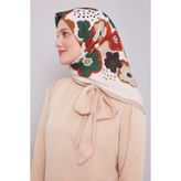 Bej Soyut Çiçek Desen Aura Eşarp