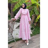 Bel Büzgülü Tesettür Elbise Pembe