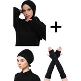 Belifanti Collection Kadın Penye Şal Düz Bone Namaz Kolluğu Siyah 3'lü Set - Standart
