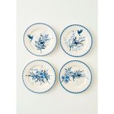 Bella Maison 4'lü Mavi Porselen Pasta Tabağı 21 cm Zarif Çiçek ve Kuş Deseni