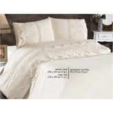 Bellisimo Fransız Dantelli Nervürlü Nevresim Takımı Krem - Krem - 200 x 220 cm