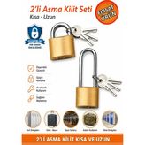 Beneficio 2’li Asma Kilit Kısa Uzun Kanca – Öğrenci Yurt Dolabı, Bavul, Valiz ve Asker Kilidi - Sarı