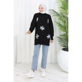 benguen Çiçekli Triko Tunik S3010 Siyah