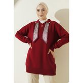 benguen Fularlı Triko Tunik R7178 Bordo