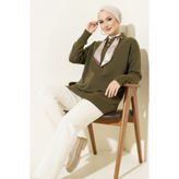 benguen Fularlı Triko Tunik R7178 Haki