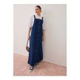Benin Pamuklu Denim Jile Elbise - Mavi -