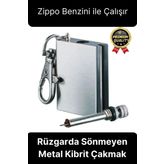 Benzinle Çalışan Rüzgarda Sönmeyen ve Taşınabilir Şık Anahtarlık Tasarım Metal Kibrit Çakmak Kamp
