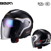 Beon B-203 Güneş Gözlüklü Yazlık Yarım Kask Siyah Beyaz Gold Larg - Diğer