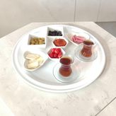 Bereka Sini Tepsi - 50 cm Büyük Boy Metal Çay Kahve Kahvaltı Tepsisi - Beyaz