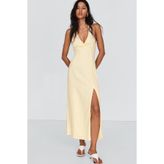 Bershka Ketenli halter midi elbise