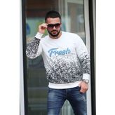 Beyaz Baskılı Bisiklet Yaka Sweatshirt