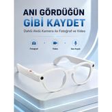 Beyaz Bluetooth Akıllı Gözlük Dahili Kameralı Fotoğraf Video Kayıt Yapay Zeka Çeviri Dokunmatik Kontrol Özellikli