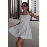 Beyaz Boyundan Bağlamalı Mini Elbise Mg2353