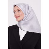 Beyaz Çizgili Twill İpek Eşarp