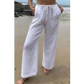 Beyaz Krinkıl Kumaş Basic Kadın Plaj Pantolon MG1778