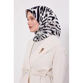 Beyaz Leopar Desen Twill İpek Eşarp