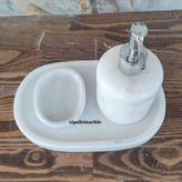 Beyaz Mermer 3/lü Lüx Banyo Seti