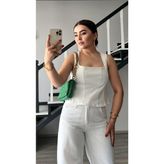 Beyaz Peplum Korse Bluz