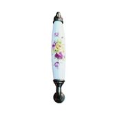 Beyaz Porselen Kulp Antik Sarı Ayak Sarı Çiçek Desenli 128 Mm Dolap Kulpu 5 Adet Set