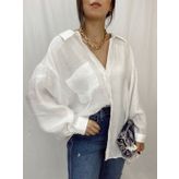 Beyaz Tek Cepli Oversize Gömlek