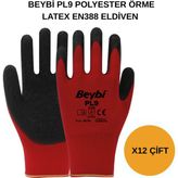 Beybi Arge Toptan Pl9 Polyester Örme Lateks Eldiven 12 Adet No 9 L