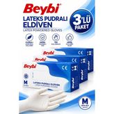 Beybi Eldiven Lateks Pudralı Medium 100'LÜ 3 Adet - Beyaz
