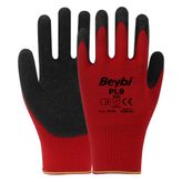 Beybi PL9 1/2 Lateks Kaplı Polyester Örme Eldiven NO: 9 - Çift - Kırmızı\Siyah