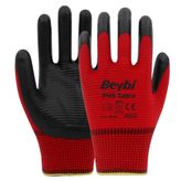 Beybi PN5 No: 9 100 Çift Kırmızı Zebra Polyester Örme Nitril Eldiven