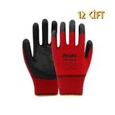 Beybi Polyester-nitril İş Eldiveni Zebra No: 10 Kırmızı - 12 Çift