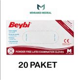 Beybi Pudrasız Lateks Muayene Eldiveni Medium 20 Paket