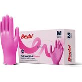 Beybi Pudrasız Pembe Nitril Muayene Eldiveni - 100'LÜK Kutu