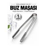 Beylini Paslanmaz Çelik Buz Maşası Dişli Uçlu Esnek Gövdeli Servis ve Sunum Maşası Bar Kokteyl Açık Büfe Mutfak Maşası