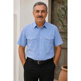 Beyome Erkek Beyaz Kısa Kollu Gömlek %100 Pamuk Çift Cepli Günlük Yazlık Rahat Kalıp - XL - Mavi