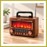 Bezos Şömineli Retro Radyo Bluetooth Hoparlör - Am/fm/sw Usb/type-C Şarjlı Bcks