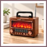 Bezos Şömineli Retro Radyo Bluetooth Hoparlör - Am/fm/sw Usb/type-C Şarjlı Bzss