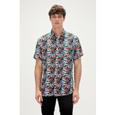 Bi-Face Shirt Marshmallow Beyaz Kısa Kollu Baskılı Erkek Gömlek